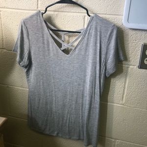 Cross front grey v neck tee